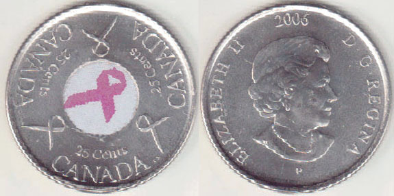 2006 Canada 25 Cents (Pink Ribbon-Breast Cancer) A004463
